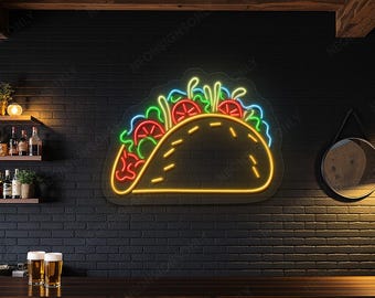 タコスのネオンサイン、タコスの LED ライト、メキシコ料理のネオン