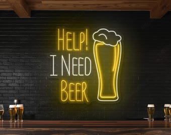 Letrero de neón con la frase "¡Necesito cerveza!", luz LED de pared con la frase "¡Necesito cerveza!" para bar en casa, decoración con letrero de neón humorístico con la frase "¡Necesito cerveza!"