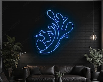 Letrero de neón de ola de surfista, luz LED de pared con arte lineal de neón para surf, para tienda de surf, bar de playa, letrero de neón de pared de surfista, decoración costera para el hogar.