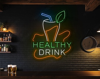 Letrero de neón de bebidas saludables, lámpara de pared LED para bebidas frescas y saludables para cafetería, bar de jugos, decoración de pared para tienda de batidos y bebidas saludables