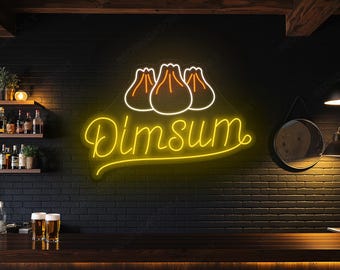 Letrero de neón de dim sum, luz de pared LED de neón para tienda de dumplings y dim sum, ideal para restaurantes asiáticos y chinos.