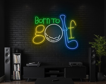 Letrero de neón LED "Nacido para el golf", Letrero de neón con la frase "Nacido para el golf" para amantes del golf, Decoración de pared con letrero de neón "Zona de golf" con pelota de palo de golf