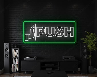 Push Neon LED Sign Hand Gesture, Push Neon Light Directional Signage, Push Hand Outline Neon Push To Open Storefront Entrance Door Decor
