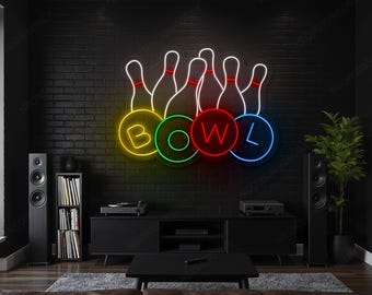 Letrero de neón para bar deportivo con bolera, luz LED de pared para sala de juegos con bolera, decoración de pared con luces de neón de bolos de colores para bolera.