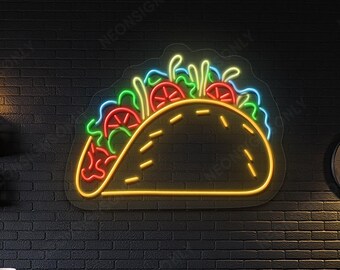 タコスのネオンサイン、タコスの LED ライト、メキシコ料理のネオン