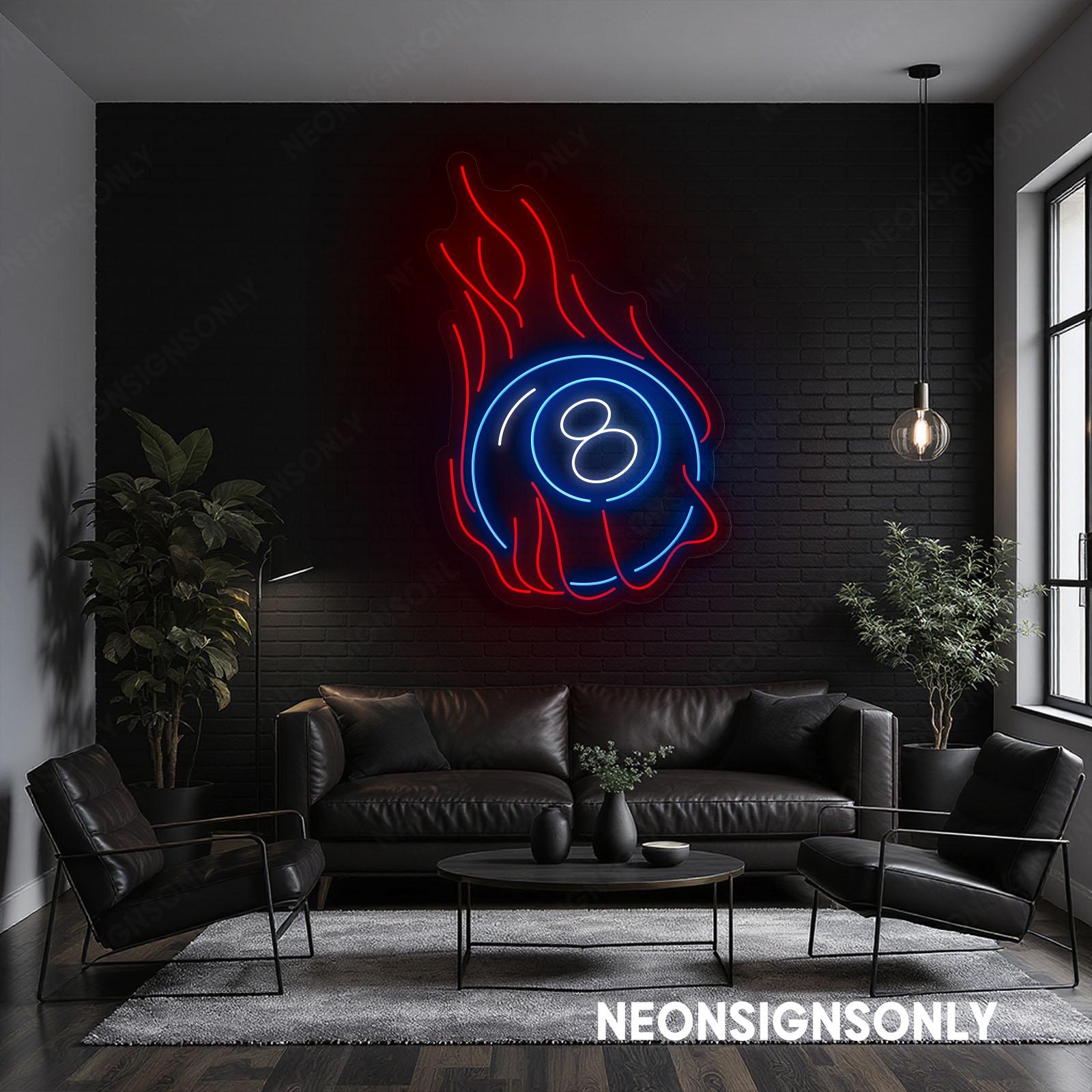 Flaming 8 Ball Led Neon Sign, Fire Billiard Ball Led Light