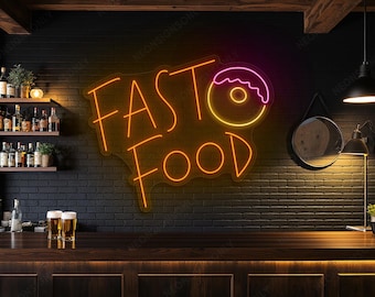 Fast Food Led Neon Sign, Fast Food Neon Light Donut Led Line, Fast Food Donut Neon Wall Decor, Fast Food Snack Bar Shop Led Light Display