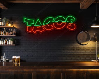 タコスのネオンサイン、タコスの LED ライト、メキシコ料理のネオン