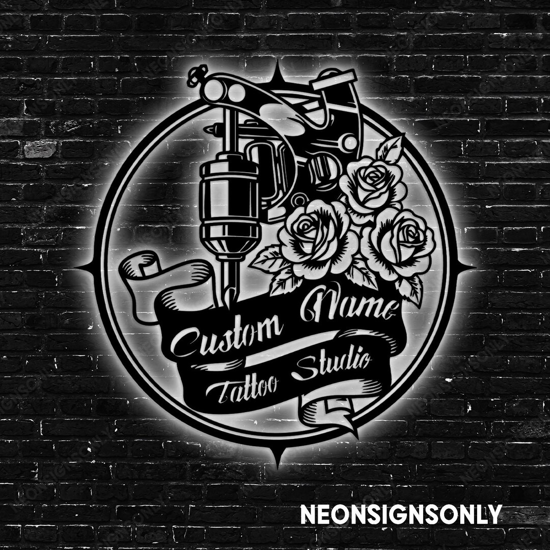 Vintage Machine Roses Tattoo Metal Sign, Personalized Tattoo Studio ...