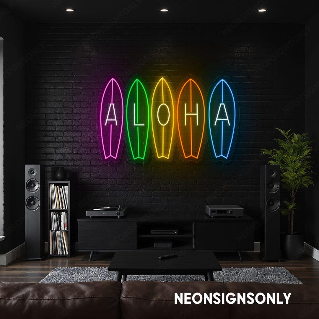 Aloha Neon Led Sign, Aloha Surfboard Neon Light Wall Art, Aloha Script ...