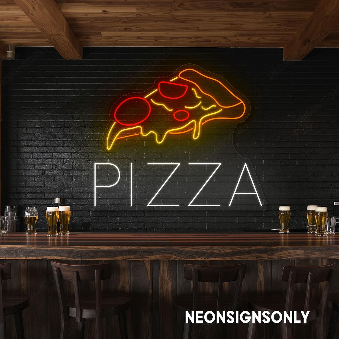 Pizza LED Neon Sign, Pizza Neon Light Melting Pizza Slice Wall Led ...