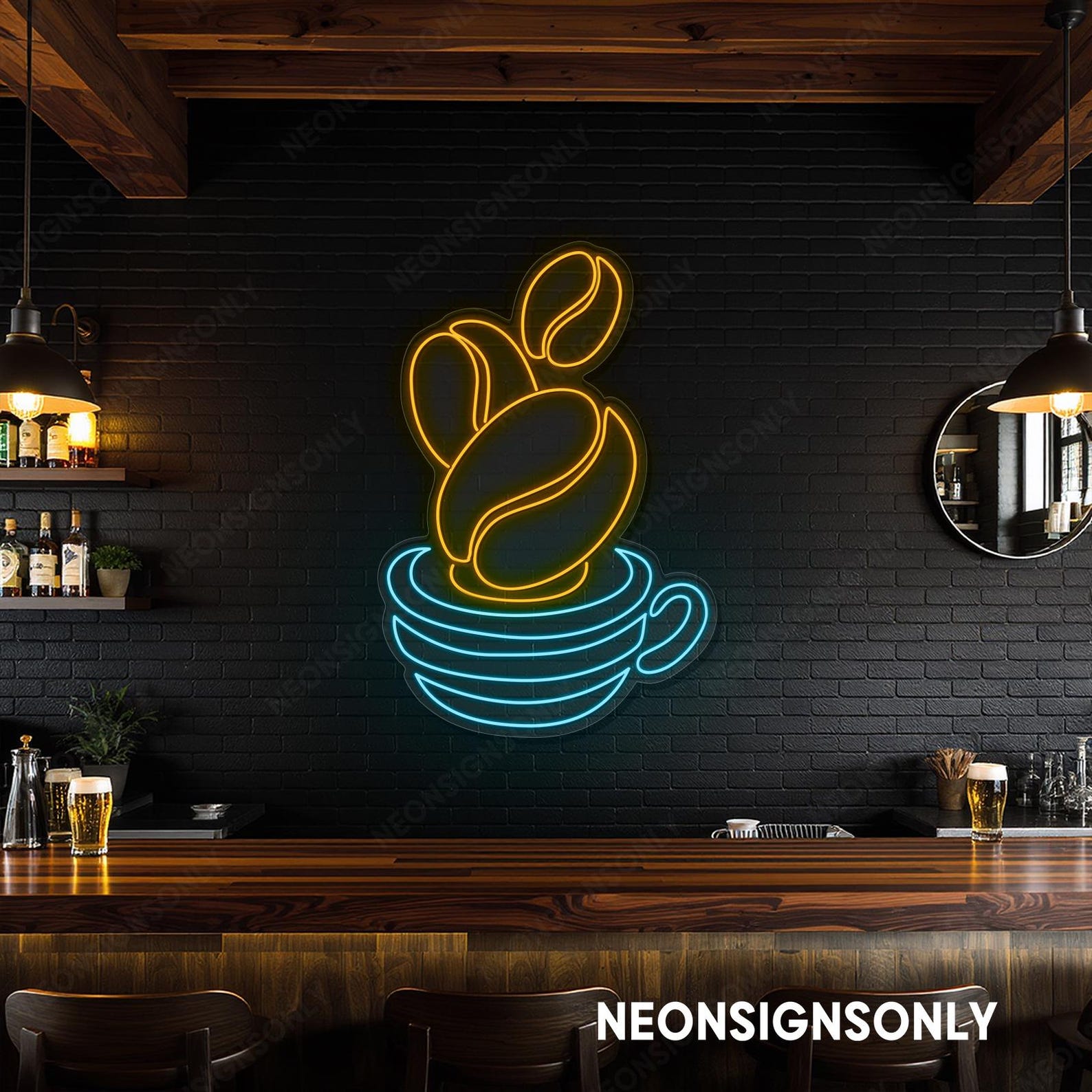 Coffee Led Neon Sign, Coffee Cup Neon Light Coffee Beans Wall Light ...