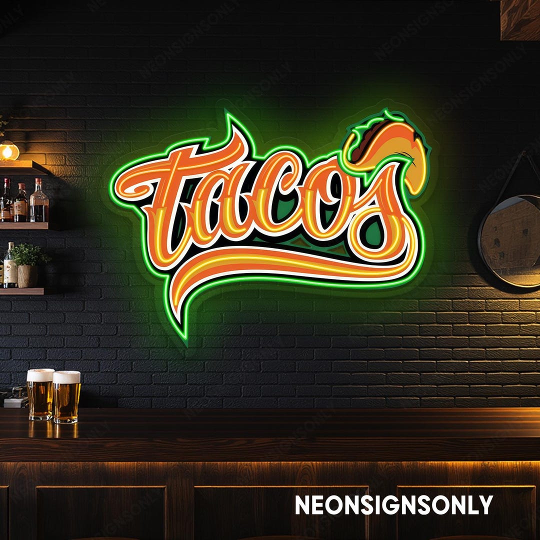 Tacos Lettering Neon Sign Uv Print, Tacos Neon Sign UV Print, Mexican ...