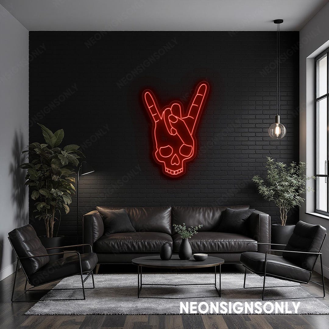 Shaka Skull Hand LED Neon Sign, Rock and Roll Skull Led Wall Light ...