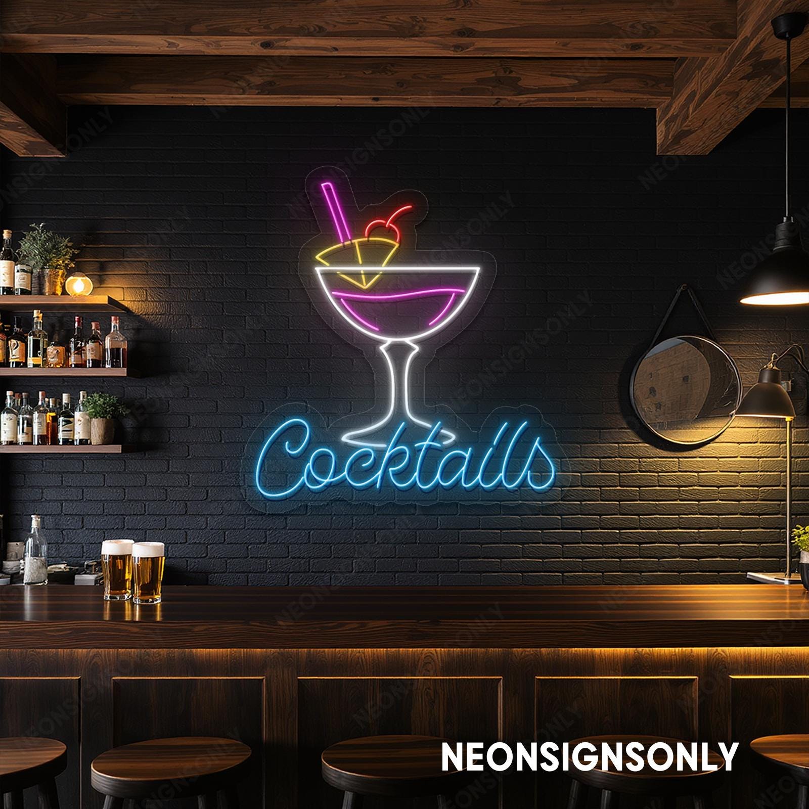 Cocktails Neon LED Sign, Cocktails Led Neon Wall Decor, Personalized ...