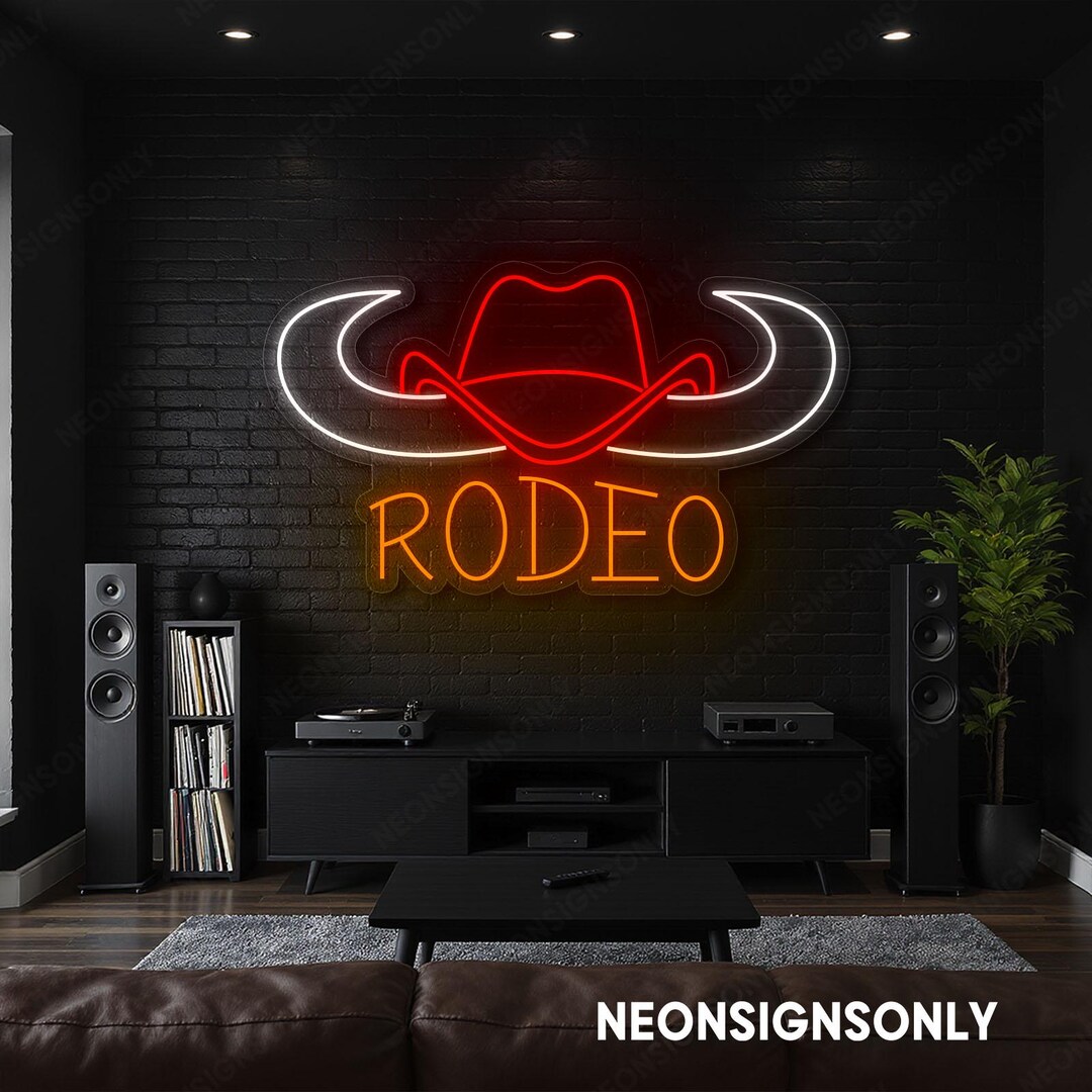 Rodeo Neon Light Cowboy Hat Horns Led Sign, Rodeo Cowboy Hat Horns ...