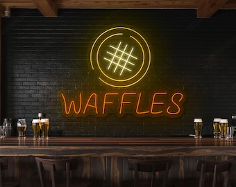 Waffles LED Neon Sign, Waffle Neon Outline Wall Decor, Waffles Cake Belgian Waffle Led Art Waffle Shop Waffle Bar Bakery Hanging Neon Light