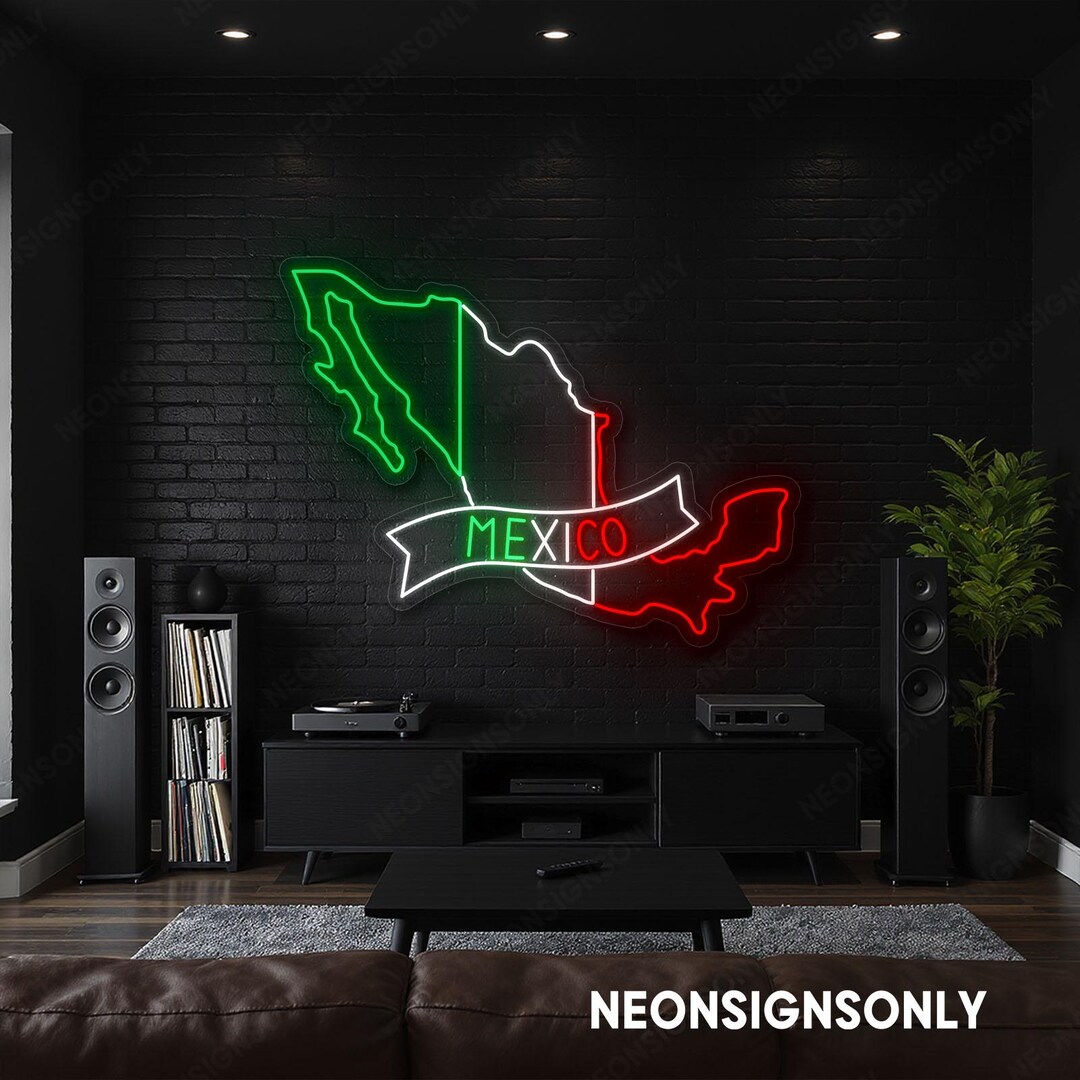 Mexico Map Flag Colors LED Neon Sign, Mexican Flag Map Wall Led Light ...