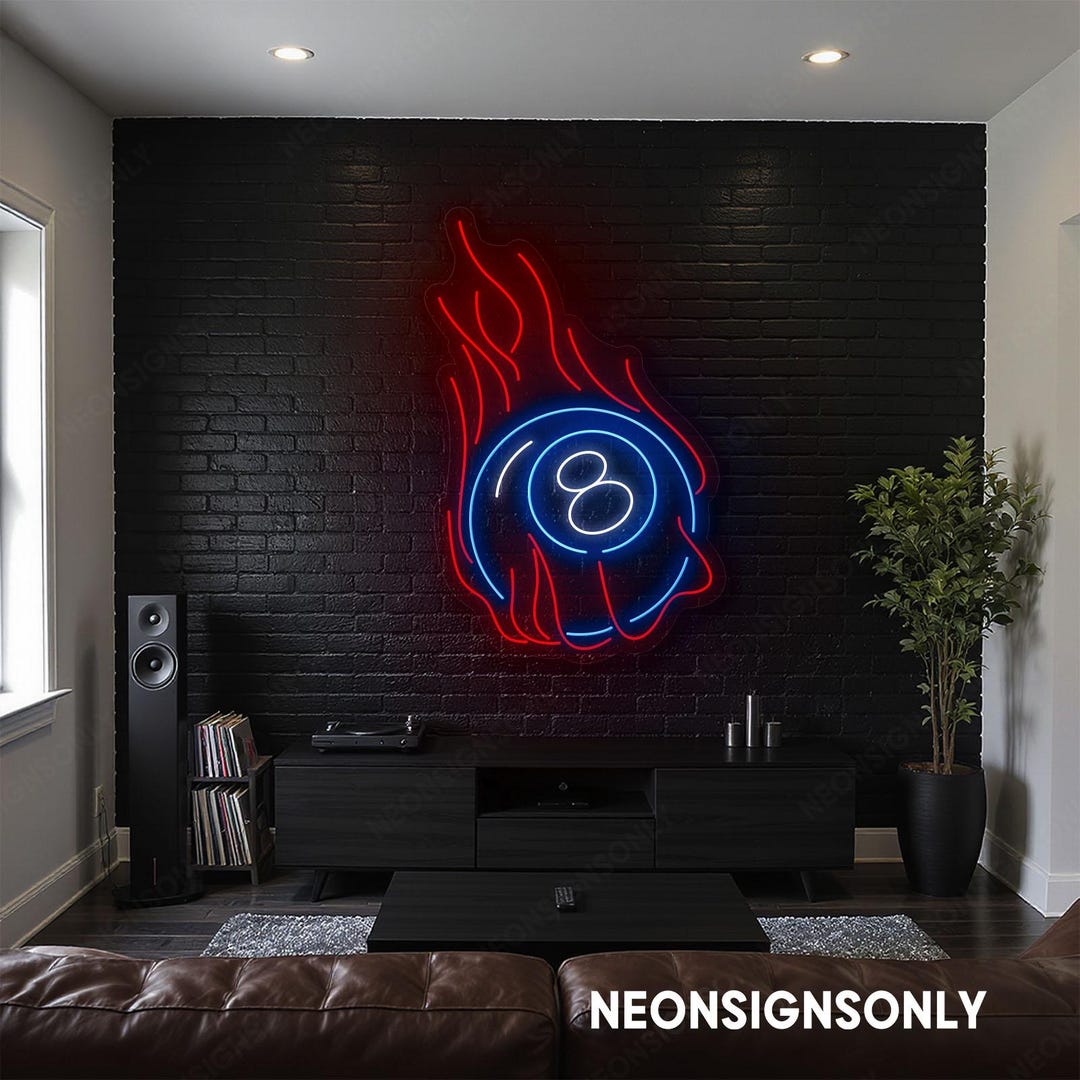 Flaming 8 Ball Led Neon Sign, Fire Billiard Ball Led Light
