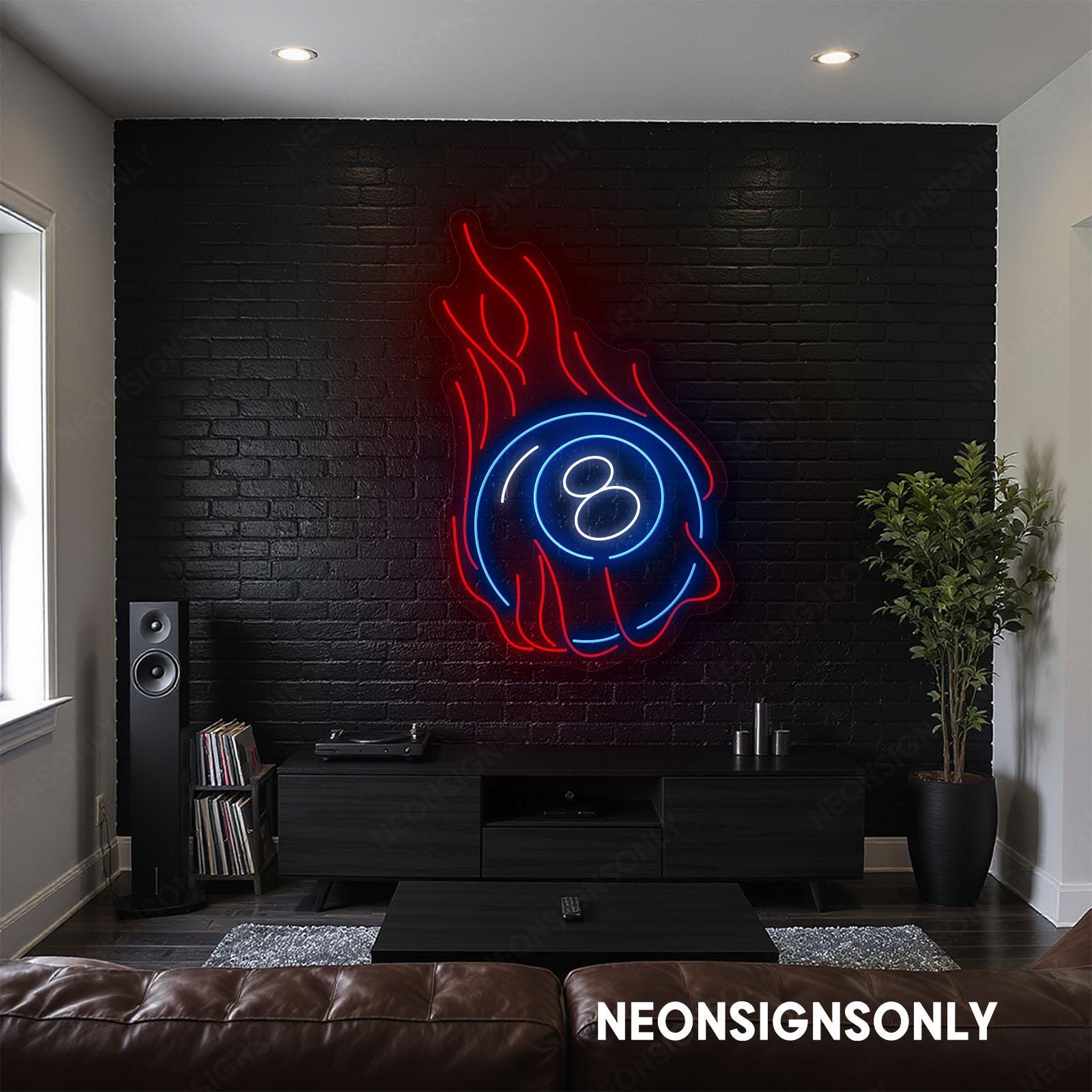 Flaming 8 Ball Led Neon Sign, Fire Billiard Ball Led Light