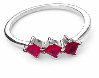 Square Red Garnet 925 Sterling Silver Ring, Handmade Vintage Style