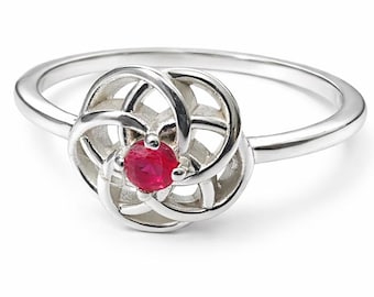 Rubin Solitär 925 Sterling Silber Ring, Vintage Stil