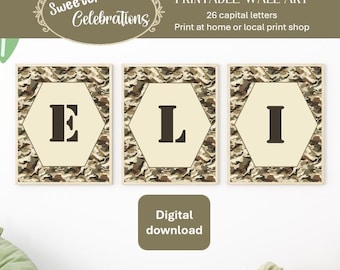 Camo monogram 8 x 10 wall art with camouflage print, unframed
