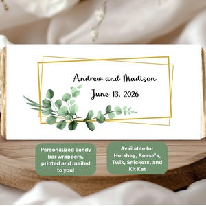 Eucalyptus, candy bar wrappers. Fits Reese's, Twix, KitKat, Hershey, Snickers; budget event favor w/matching signs! includes foil