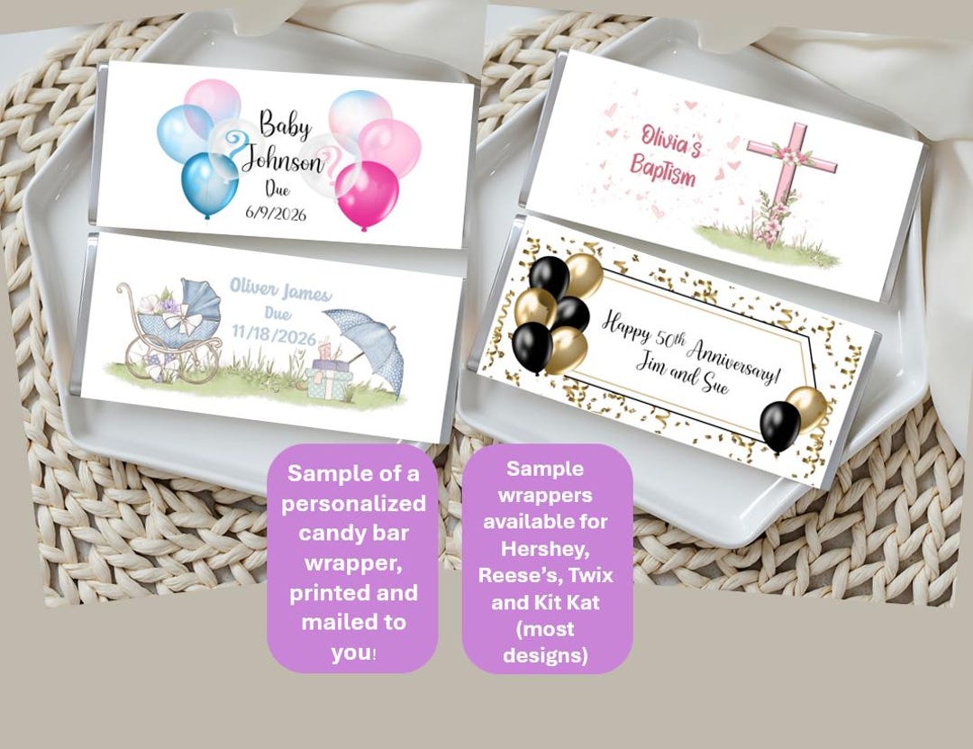 Sample Candy Bar Wrapper Party Favor; See Real Size, Colors, Paper ...