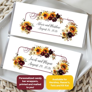 Fall sunflower, candy bar wrappers, fits Reeses Twix KitKat Hershey's Snickers, budget favor for events w/matching signs! includes foil