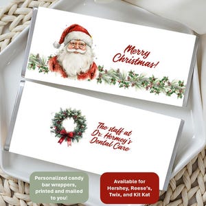 Santa face; candy bar wrappers & foil only; fits Reeses, Twix, KitKat, Hershey; Christmas, inexpensive