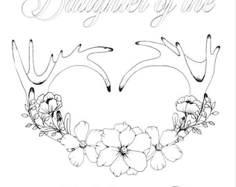 Digitale download pdf-kleurplaat gewei