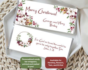 Christmas flowers; candy bar wrappers & foil only; fits Reeses, Twix, KitKat, Hershey