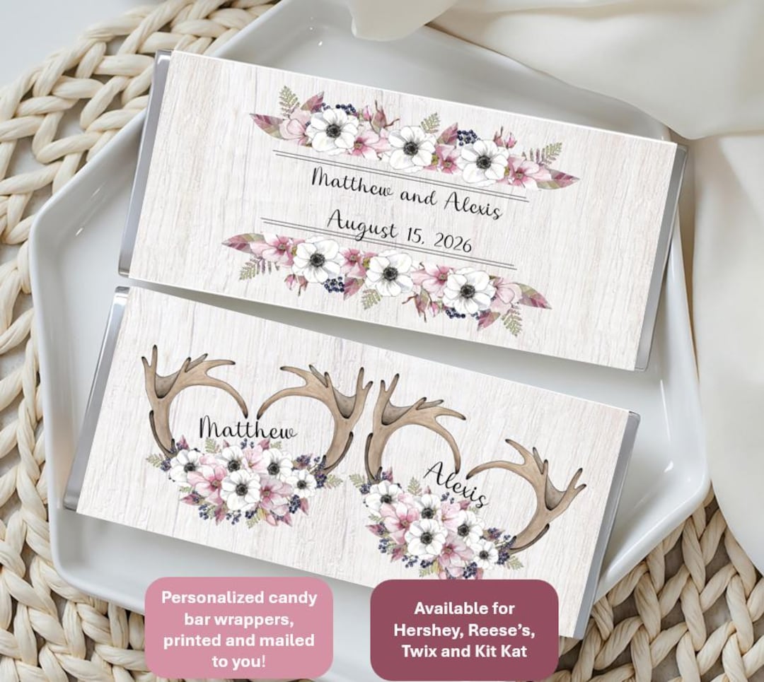 Rustic Floral, Candy Bar Wrappers, Fits Reeses, Twix, Kit Kat, Hershey ...