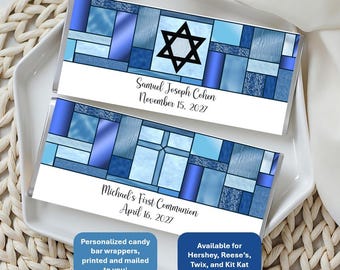 Personalized Candy Wrappers, Blue stained glass, Hershey, Reese's, Twix, Kit Kat