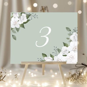 Tafelnummerbordjes bloemenboeket (12 stuks) – Groen-wit bruiloftsdecor