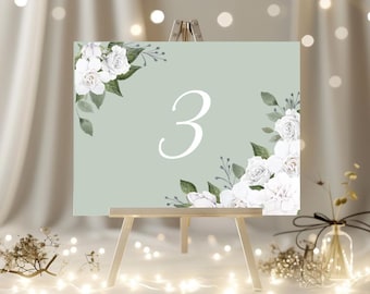 Tafelnummerbordjes bloemenboeket (12 stuks) – Groen-wit bruiloftsdecor