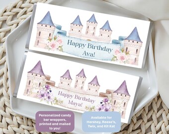 Princess castle, candy bar wrappers & foils only; personalized, birthday, girl, daughter