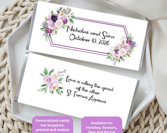Personalized Floral Candy Bar Wrappers, Party Favors with Foil