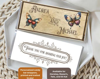 Personalized Steampunk Butterfly Candy Bar Wrappers, Event Favors (Hershey, Reese's, Twix, Kit Kat)