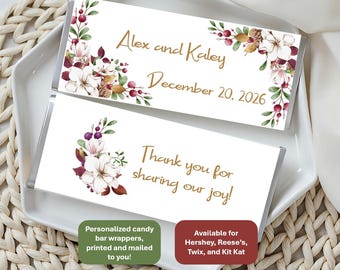 Personalized Floral Candy Bar Wrappers, Christmas florals Watercolor Design