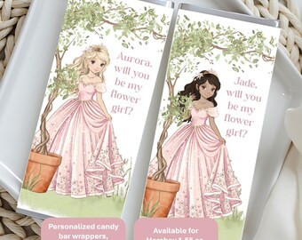 Princess candy bar wrapper pink; fits Hershey 1.55 oz any flavor; chocolate, flower girl proposal, birthday party, or just because!