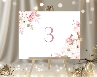 Floral Bouquet Table Number Signs (Pack of 12) – Pink Wedding Decor