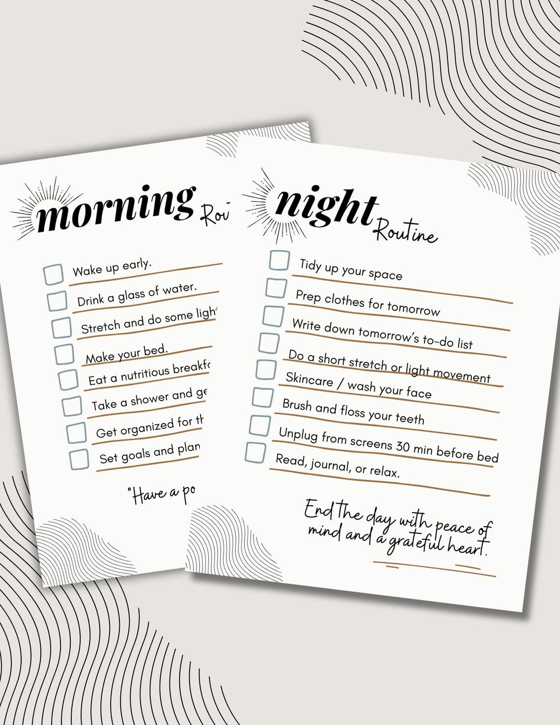 Good Night Routine List Morning & Night Routine Checklist | Printable Daily Routine PDF | Self ...