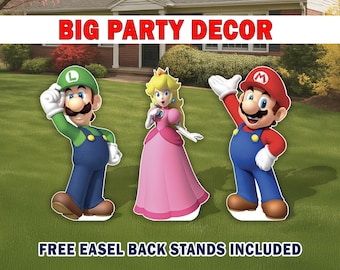 BIG DECOR Super Mario cut out Mario Cutout decoration Life size Super Mario birthday decor Princess Peach cutout backdrop centerpiece Luigi
