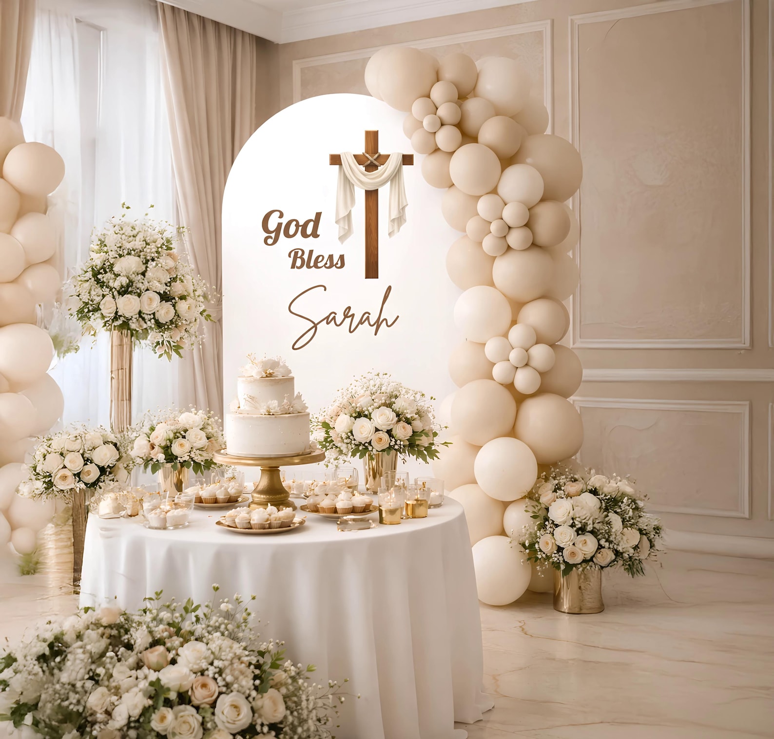 God Bless Baptism Backdrop Arch – 4mm Coroplast Print – Christening ...