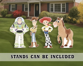 Toy Story Birthday Party Yard Art -  Coroplast Character Cutouts - centerpiece decoration - party props decor - Buzz Woody Jessy Bulls eye