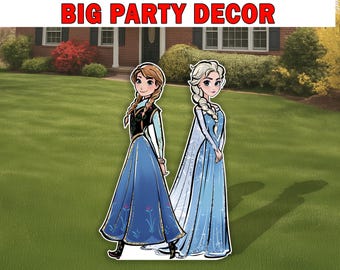 Elsa & Anna Duo Standee Cutout Party Decor Winter Princess Birthday Yard Sign  - Frozen Birthday Decoration