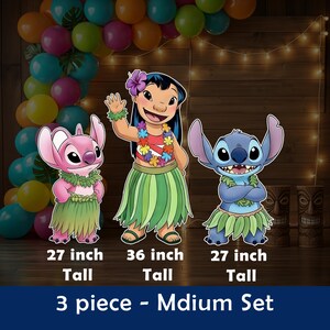 Lilo and Stitch Character Cutouts, Stitch Angel Standees, Hawaiian Luau Party Lawn Signs, Baby Shower & Birthday Decor, centerpiece props 3 PCS Set -  Medium