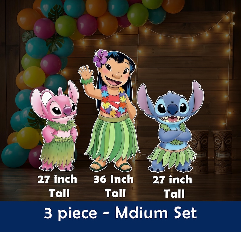 Lilo and Stitch Character Cutouts, Stitch Angel Standees, Hawaiian Luau Party Lawn Signs, Baby Shower & Birthday Decor, centerpiece props 3 PCS Set -  Medium